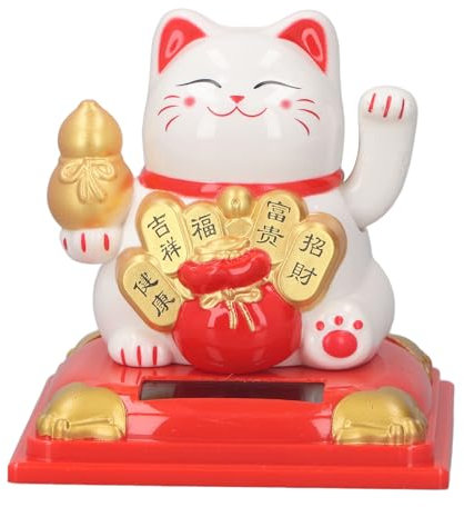 Biitfuu Gatto Che Saluta la Fortuna Decorazione Zucca Decorativa Ad Energia Solare Piccoli Ornamenti per Gatti Fortunati Funzionale Efficacia Ornamento Bianco Gattino Decorato Gatto