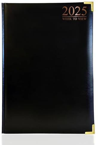 G4GADGET 2025 A5 Week To View Black Diary Week On Two Pages Weekly Diary For Home and Office Use Desk Diary