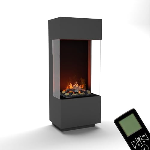 GLOW FIRE Wasserdampf Kamin OGF 1 (Standkamin) - Elektrokamin mit realistischen LED 3D-Flammen, Knistereffekt & Fernbedienung, 55x136x40 cm - Opti-Myst 400 Elektro Kamin mit Holz-Deko, Grau