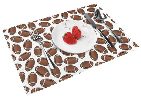 American Football Rugbybälle,Tischsets, 4er Set, waschbar, Platzsets für Esstisch, hitzebeständig, Tablettmatten, 30x45 cm
