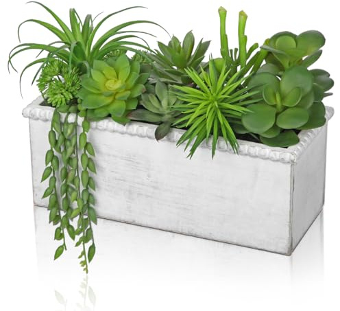 Briful Artificial Succulent Plants in Wooden Pot, Decorative Artificial Plants Indoor Fake Succulents Potting Mix, Small Fake Plants for Living Room Bathroom Kitchen Table Decor