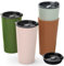 Greentainer Juego de 4 vasos irrompibles reutilizables con tapas, para café, té, agua, cerveza, leche, jugo, para adultos, juego de 4 vasos, apto para lavavajillas y microondas, 600 ml