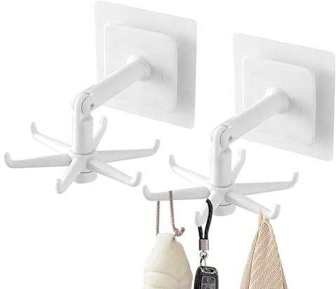 Mwkbbn 360° drehbarer Klapphaken – Badezimmer-Duschaufhänger, zusammenklappbar, 2 Stück, Utensilien-Organizer mit 6 Haken, Küchenhaken, Wandhalterung, Utensilienregal für Küche, Badezimmer, Schrank