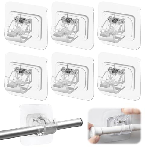 BIKPRST 6 Pezzi Ganci Per Tende Senza Bucare,Ganci Adesivi Per Tende Senza Bucare,Staffa Autoadesiva Per Asta Tende Trasparente, Pareti Lisce Ganci Tende Finestre Pvc, Staffa Autoadesiva Per Asta Tend