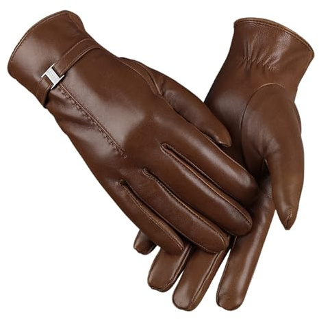 Women's 2024 Autumn and Winter Plain Versatile Windproof and Thick Cold Leather Gloves SCg49 (Coffee, M)