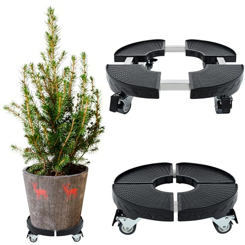 UISEBRT Pflanzenroller Verstellbarer Rollbrett für Innen- und Außenbereich, Blumenroller Pflanzenständer, Transportpaletten für Pflanzen mit 360° Drehbaren Rollen, Tragkraft bis 300 kg, Schwarz