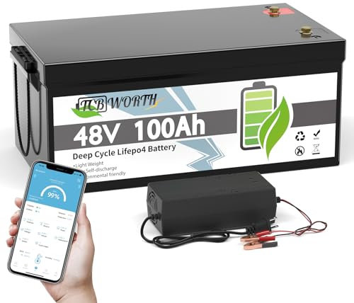 TCBWORTH LiFePO4 100Ah Bluetooth 48V Batterie, Lithium Batterie 200A Smart BMS, 4000+ Zyklen Deep Cycle akku, Perfekter für Boot, Golfwagen, Solar Home Systeme