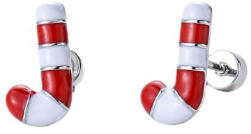 Kleine Ohrstecker für Damen und Mädchen, Weihnachten, Zuckerstange, Emaille, Knorpel, Edelstahl, niedlich, Weihnachtsschmuck, Tragus, Schraube, flache Rückseite, kleine Ohrstecker, zierlich, Festival