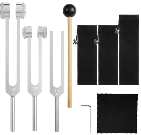 AOGOE Diapason, 128 Hz, 256 Hz, 512 Hz Diapason Therapeutique, Diapason En Alliage D'Aluminium Ensemble D'Outils, Pour La Thérapie Des Chakras Et Par Le Son, Yoga, Méditation, Spa, Massage, Relaxation