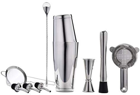 QTANZIQI Kit de Herramientas para cócteles de Barman, Incluye coctelera, Aparejo, Cuchara, vertedor y Pinzas para Hielo