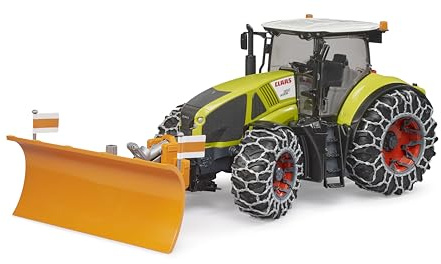 bruder 03018 - Claas Axion 950 mit Schneeketten und Räumschild - 1:16 Traktor, Bauernhof, Winterdienst, Schneepflug, Schneeräumer, Spielzeug ab 4 Jahre, grün