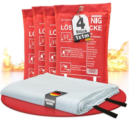 NTG Lot de 4 couvertures anti-incendie, 1 x 1 m, pour cuisine et maison, certifiée DIN EN 1869:2019, élimine tous les types de feu, y compris les incendies de graisse, ne laisse pas de résidus
