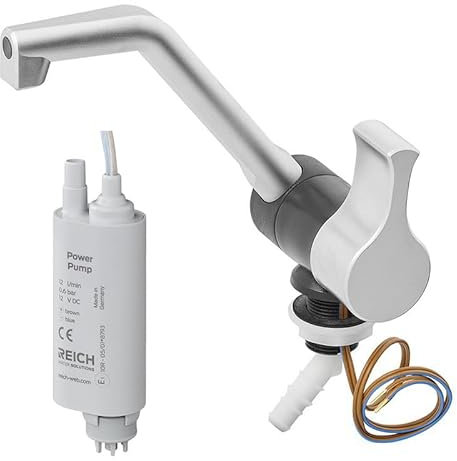 Kalt-Wasserhahn Style 2000 12V Ø20 mm – Klappbar, Matt Nickel/Schwarz, für Wohnmobil & Boot inkl. Tauchpumpe 0,5 bar