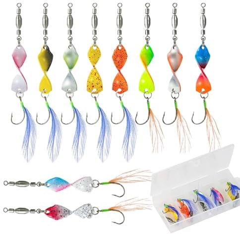 Forellenlöffel Fischereiköder, Fischerlöffel Köder,10x Spinner Swimbait mit Haken und Feder - Forellenköder, Fischereizubehör für Süßwassersalzwasser
