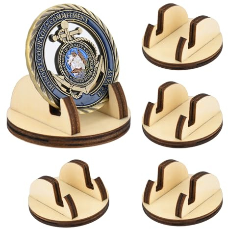 Homakover Wood Challenge Coin Holder (5 Pack), Military Coin Display Stand, Shelf Top Coin Holder for Veterans and Collectors, Token Medallion Holder, Holder for 1.5-4.9 inches Coins