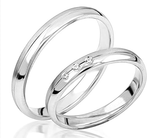 JC Trauringe Silber 925 Paarpreis Eheringe I Partnerringe Verlobungsringe mit Gravur in edler Schatulle 2 Hochzeitsringe Herrenring ohne & Damenring mit Steinen SS063