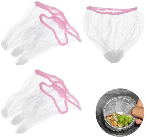 sourcing map 500Pcs Kitchen Sink Strainer Mesh Bags, 3.5 Polyester Disposable Anti-Clogging Strainer Filter Bags for Collecting Kitchen Food Waste Leftover Garbage, Pink&White
