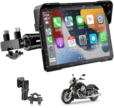 Ecran Carplay Moto avec Carplay & Android Auto, 7 Pouces Portable GPS Moto Etanche, Support Musique Bluetooth, Navigation, Siri/G00gle Assistant, Support Magnétique - Facile Installer et Démonter