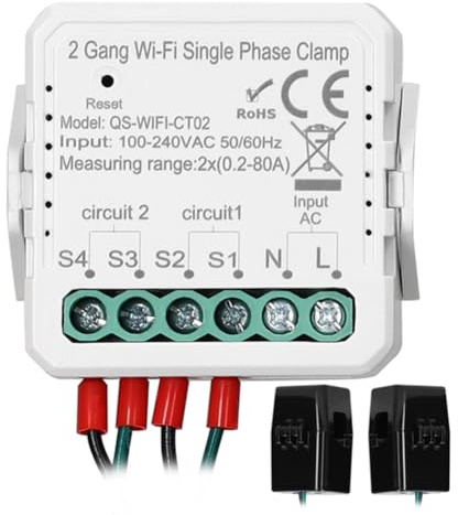 Jeenuuder Tuya WiFi 80A Morsetto Monofase Contatore di Energia Solare Fotovoltaico Bidirezionale Bidirezionale Controllo APP, 2 Gang