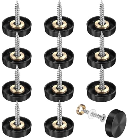 M METERXITY 12-Pack Screw Covers Caps, 0.75 Dia Stainless Steel Brushed Mirror Decorative Screws Cap Nails Fasteners for Sign Advertising Hardware/Bathroom Upholstery Head Covers [Black]