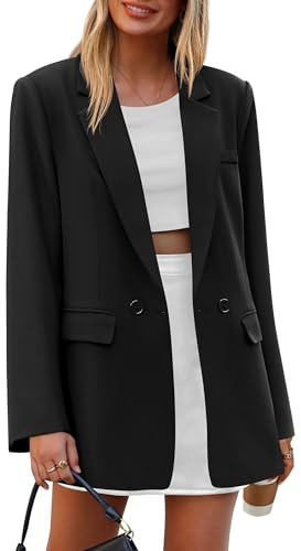 PRETTYGARDEN Fall 2026 Blazers for Women Business Casual Long Sleeve Lapel Pockets Spring Winter Jackets Work Office Clothes (Black,Large)
