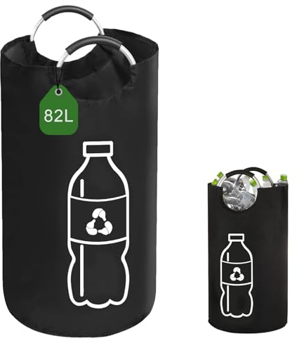 Sauntere 82L Pfandflaschen Sammelbehälter Flaschensammler Leergut Sammelbehälter, Schwarz Wasserdicht Pfandflaschen Behälter Organizer mit Aluminium Tragegriffe für Küche, Abstellraum und Outdoor