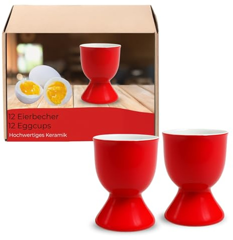 Lot de 12 coquetiers en céramique rouges - Passent au lave-vaisselle - Pour table de petit-déjeuner