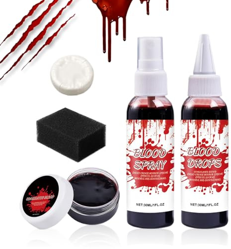 Kit De Maquillage Halloween Sang | Spray de Sang Faux Réaliste et Lavable pour Visage,Effaçable Accessoires Déguisement Halloween Zombie Vampire pour Soirée à Thème Jeu de Rôle Spectacle Scénique