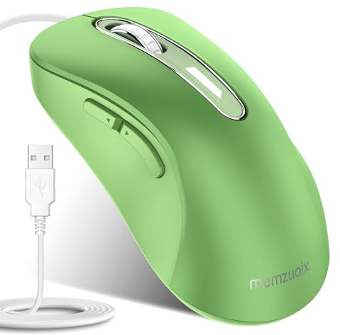 memzuoix USB-mus med Kabel - 1400 DPI Optisk, Ergonomisk Trådad Mus med 5 meter Kabel - För Laptop, PC, Mac - Grön