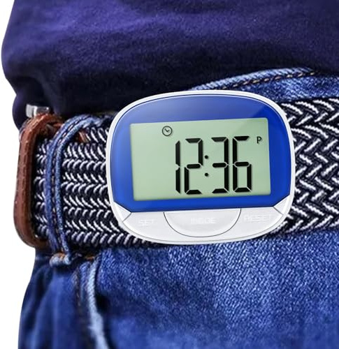 Contapassi per camminare, Contapassi da passeggio semplice con clip, a grande schermo con orologio 21/24 ore per tenere traccia di passi, miglia e calorie