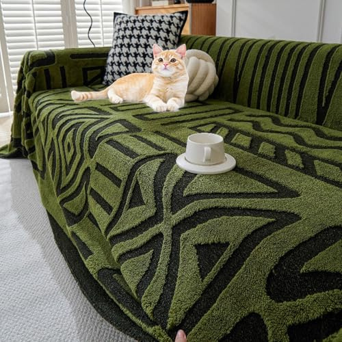 Sofabezug L Form U Ecksofa GroßE Sofa Cover Vintage Sofa überzug Weich und Bequem, Vielseitige Dekorative Sofaüberwurf für Sofa üBerwurfdecke 1/2/3/4 Sitzer(Green,180x150cm)