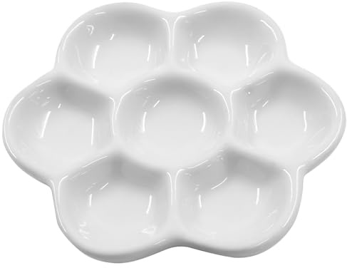 Piutouyar 1 Pack Hermit Crab Food Dish, 7 Compartments Ceramic Hermit Crab Feeding Dish Food and Water Bowl Ceramic Dishes
