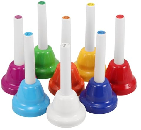 POPETPOP Cloches à Main Métalliques pour Enfants – 8 Notes Colorées pour Apprentissage Musical & Développement Rythmique – pour Jardins d’Enfants, Écoles Maternelles et Activités Familiales