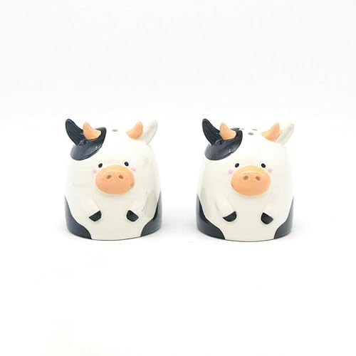 Puckator Black and White Cow Ceramic Salt and Pepper Set - Refillable Salt & Pepper Spice Shaker Cruet Sets Pot UK - Black White Pink Kitchen Accessories Set - Dispenser Mill Mills