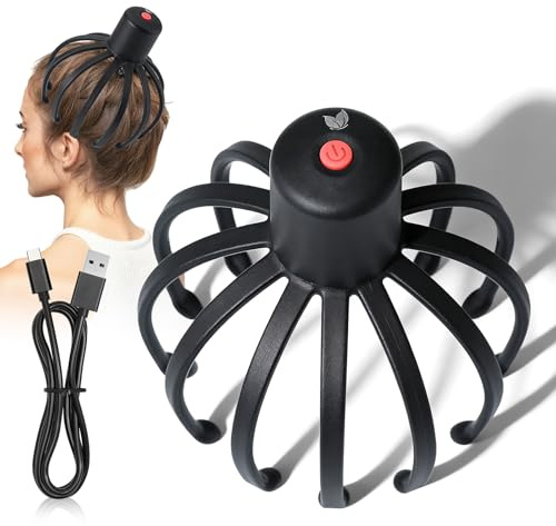Masseur de tête électrique, 3 modes, masseur pour le cuir chevelu et les cheveux, 360° tête de massage rechargeable sans fil, portable pour soulager le stress et se détendre