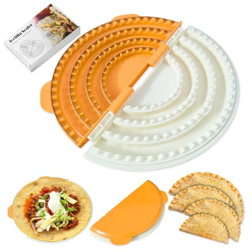 4-in-1 Tortilla Sealer Crimper Press – Adjustable 4-6-8-10 Tortilla & Taco/Burrito Maker Tool with Metal Edge | Easy to Clean, BPA-Free, Durable & Fun for Family Cooking (Orange & Cream)