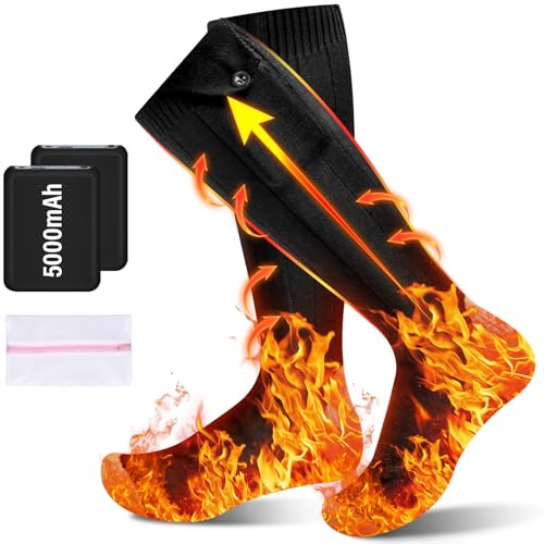 Luckykodor, Calze riscaldabili, Calze termiche spesse con batteria da 2×5000mAh 5V, 4 livelli di riscaldamento, Calze termiche elastiche 360°, Calze riscaldabili lavabili, per uomo e donna, 36-46, per