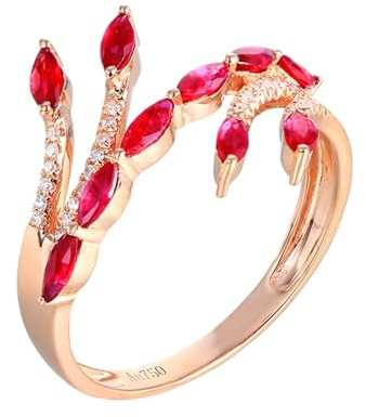 Alliance Gravure Personnalise Bague Alliance Femme Or Rose 18 Carats Ruby Créé en Laboratoire Forme Marquise avec Rubis et Diamant de 0,58 CT Taille Populaire pour Mesdames Anniversaire Bijoux