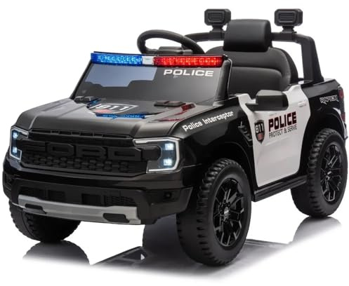 Auto Elettrica per Bambini F o r d Ranger Police 12V Macchina Telecomandata con Luci e Suoni Porte Apribili Ruote EVA Batteria Ricaricabile Veicolo Polizia con Telecomando