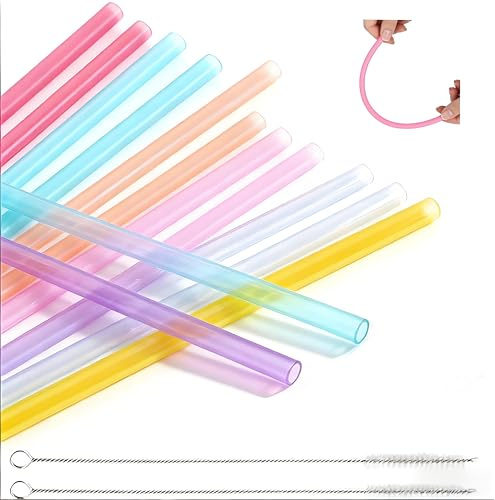 12 Pieces 6mm Colourful Reusable Silicone Straws with 2 Cleaning Brushes | Drinking Party Straws,BPA-Free Food Grade Replacement Straws,Heat-Resistant Drinking Straws for Cocktail,Juice and Milkshake