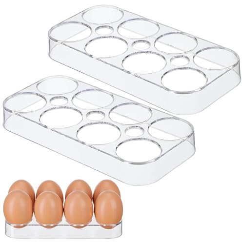 2 Hueveras para Frigorífico, Huevera, Porta Soporte Hueveras Nevera de Plástico, Organizador Frigorífico, Hueveras De Refrigerador, Con 8 Compartimentos Para Nevera