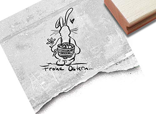 Stempel - Osterstempel - Frohe Ostern mit Osterhase - Toller Textstempel für Ostergrüße und mehr... - Motivstempel von zAcheR-fineT (ca. 56 x 67 mm)