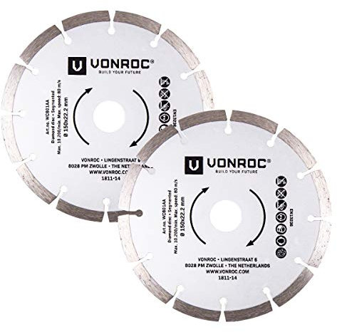 VONROC Discos diamantados para rozadora - Universales, 150mm - 2 piezas - ladrillos y materiales duros