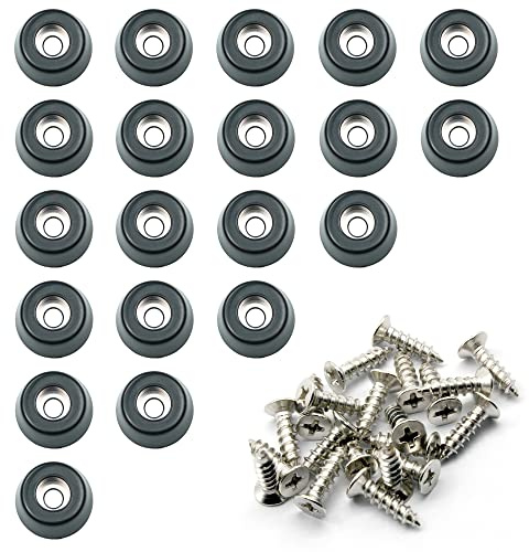 3/4”Rubber Feet for Cutting Board with Stainless Washer and Screws, 20 Pack | Small Black Round Rubber Feet, Non Slip Bumper Pads for Furniture, Electronics & Application