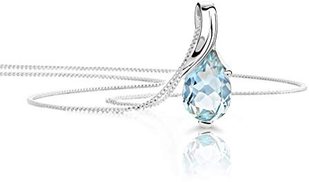 OROVI – dropphalsband i 9 karat (375) vitt guld med akvamarin (0,55 ct) – filigran guldkedja damer med blå ädelsten hänge i droppform – guldkedja, allergenfri och handgjord (45 cm)