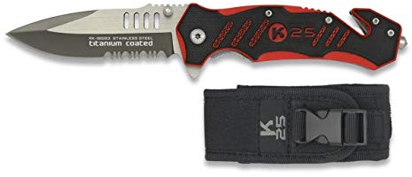 Cuchilleria Deportiva K25-19583 - Navaja K25. Mango G10 Bicolor. Hoja 8,8 cm. Punta rompevidrio, Cutter. Funda Nylon - Herramienta para Caza, Pesca, Camping, Outdoor, Supervivencia y Bushcraft