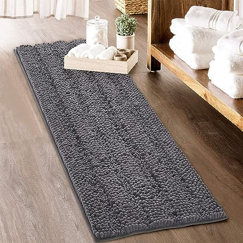 KGORGE Grey Bath Rugs - Soft Large Bathroom Rugs 60 x 24 Farmhouse Floor Cover Water Absorbent Bath Mat Shower Carpet for Toilet Door Way Kitchen Kids Baby, 1 Pc