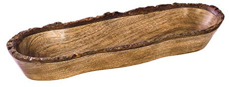 Divit Shilp Bandeja de madera natural, cuenco para servir ensalada, verduras y frutas, bandeja grande y profunda para la familia, fiesta. (Bark Edge Tray)
