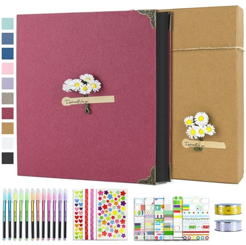 Vienrose Album de Fotos 10x15 Scrapbook con Espiral (60 Páginas Negra) Pegar y Escribir DIY Scrapbooking Álbum de Recortes para Familia Bebé, Aniversario Bodas, Vacaciones, 30x30 cm