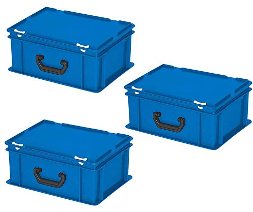 BRB 3x Euro-Stapelkoffer, LxBxH 400x300x180 mm, PP, blau